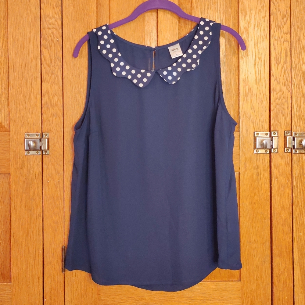 Disney by LC nacy blue polka dot collar sleeveless top